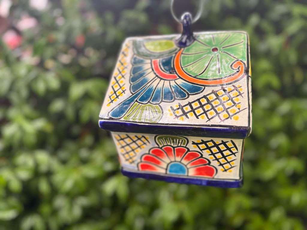 Ceramic Bird Feeder Talavera Pottery, Decorative Outdoor Hanging Feeder Station, Handmade Mexican Pottery Attract Wild Birds