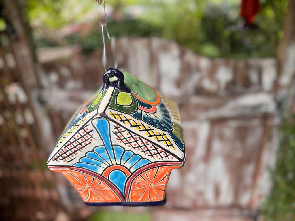 Ceramic Bird Feeder Talavera Pottery, Decorative Outdoor Hanging Feeder Station, Handmade Mexican Pottery Attract Wild Birds