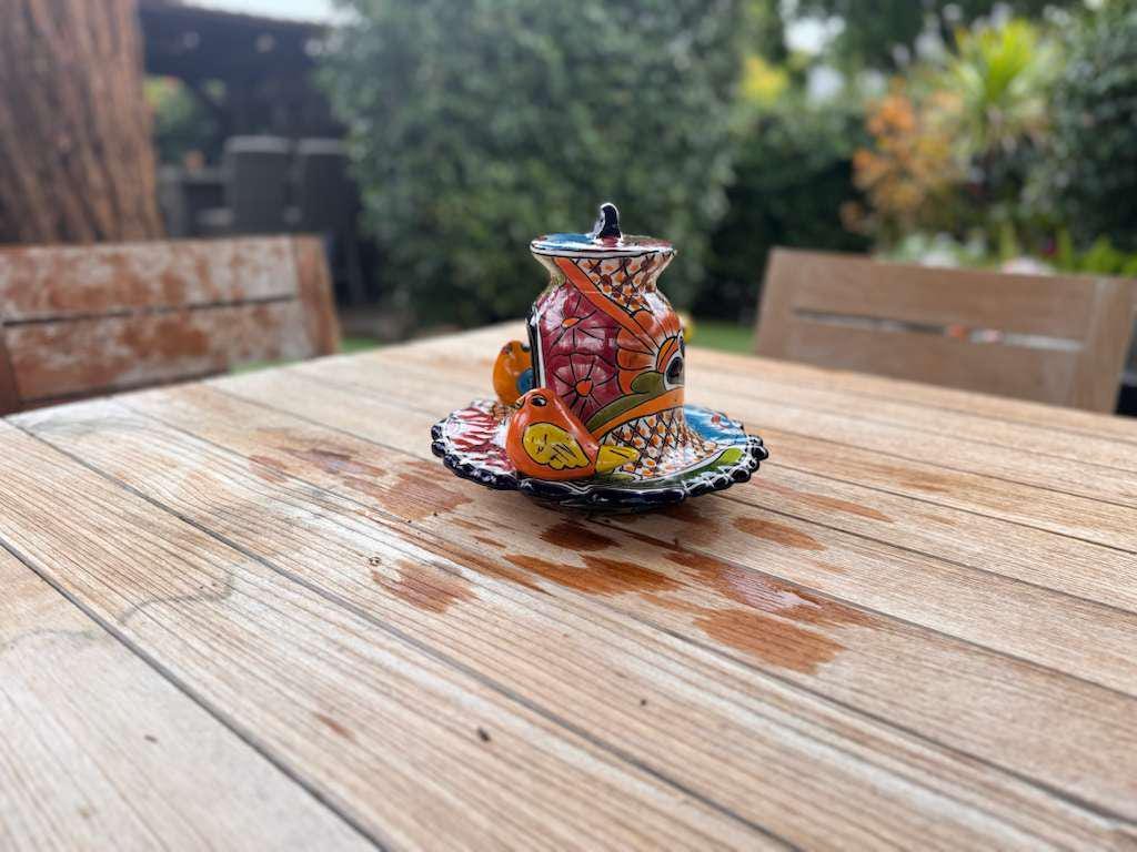 Ceramic Bird Feeder Talavera Pottery, Decorative Outdoor Hanging Feeder Station with Chain, Handmade Mexican Pottery Attract Wild Birds