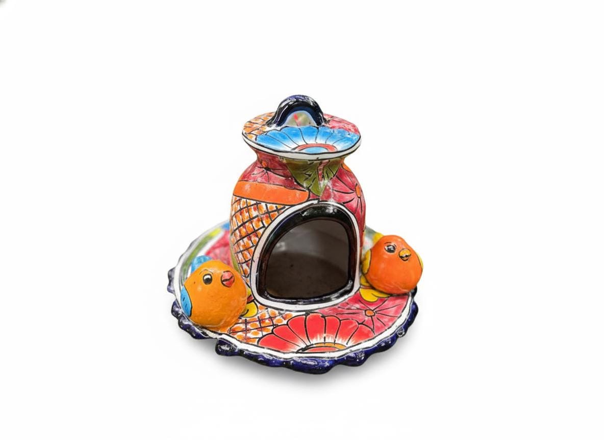 Ceramic Bird Feeder Talavera Pottery, Decorative Outdoor Hanging Feeder Station with Chain, Handmade Mexican Pottery Attract Wild Birds