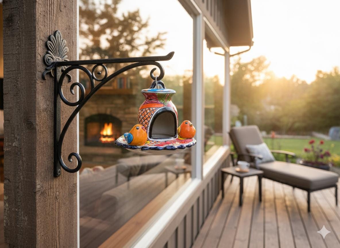 Ceramic Bird Feeder Talavera Pottery, Decorative Outdoor Hanging Feeder Station with Chain, Handmade Mexican Pottery Attract Wild Birds