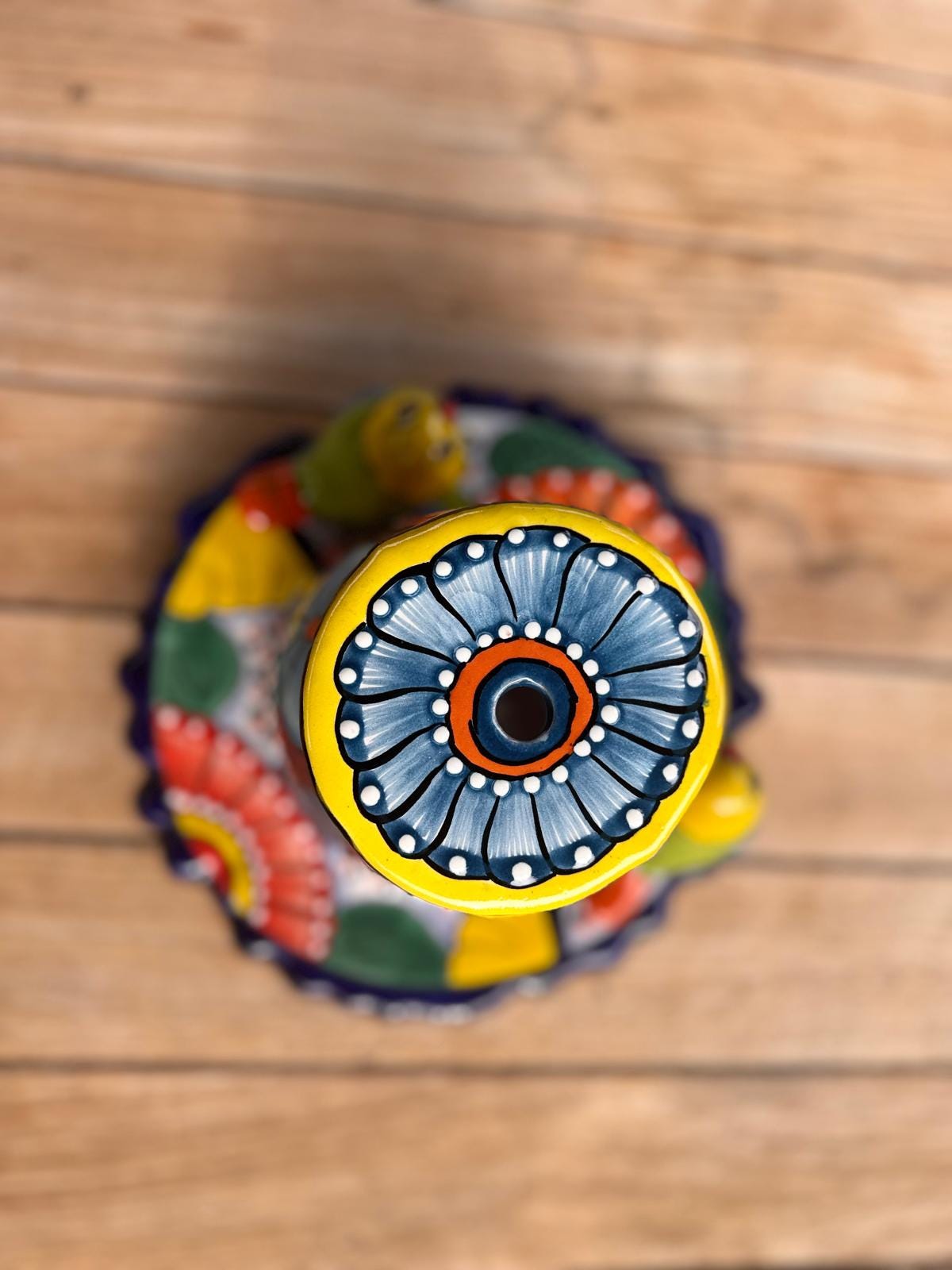 Ceramic Bird Feeder Talavera Pottery, Decorative Outdoor Hanging Feeder Station with Chain, Handmade Mexican Pottery Attract Wild Birds