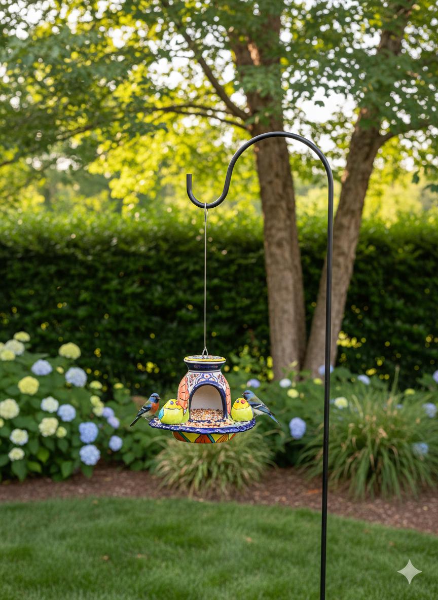 Ceramic Bird Feeder Talavera Pottery, Decorative Outdoor Hanging Feeder Station with Chain, Handmade Mexican Pottery Attract Wild Birds