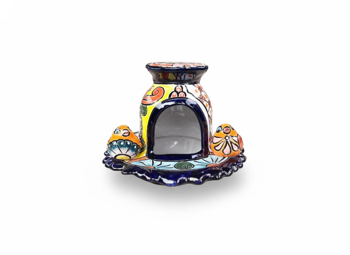 Ceramic Bird Feeder Talavera Pottery, Decorative Outdoor Hanging Feeder Station with Chain, Handmade Mexican Pottery Attract Wild Birds