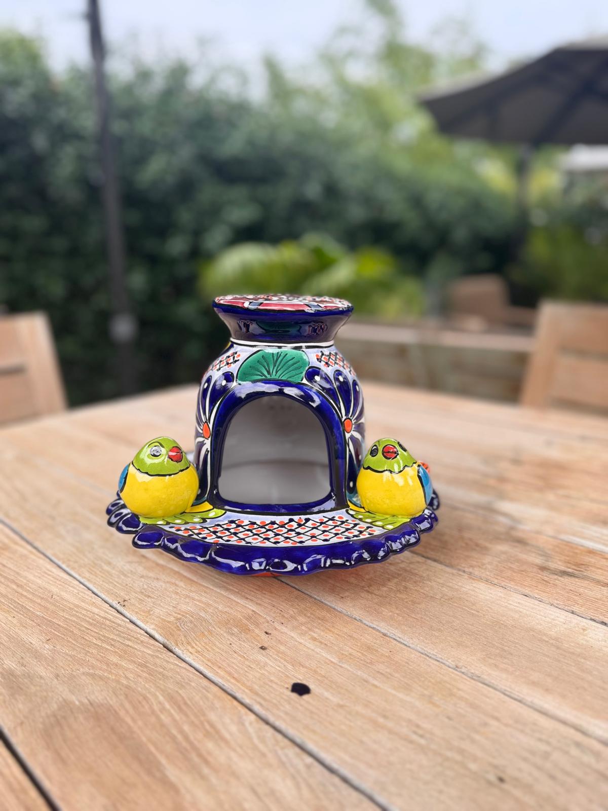 Ceramic Bird Feeder Talavera Pottery, Decorative Outdoor Hanging Feeder Station with Chain, Handmade Mexican Pottery Attract Wild Birds