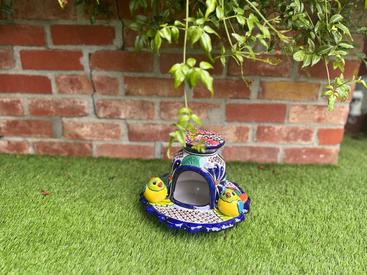 Ceramic Bird Feeder Talavera Pottery, Decorative Outdoor Hanging Feeder Station with Chain, Handmade Mexican Pottery Attract Wild Birds