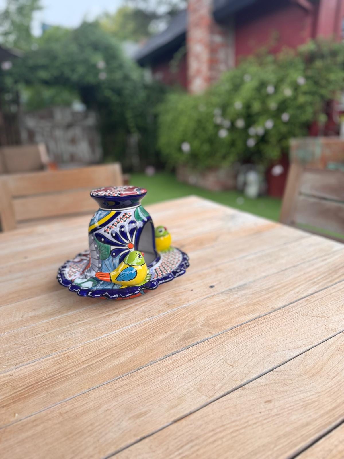 Ceramic Bird Feeder Talavera Pottery, Decorative Outdoor Hanging Feeder Station with Chain, Handmade Mexican Pottery Attract Wild Birds