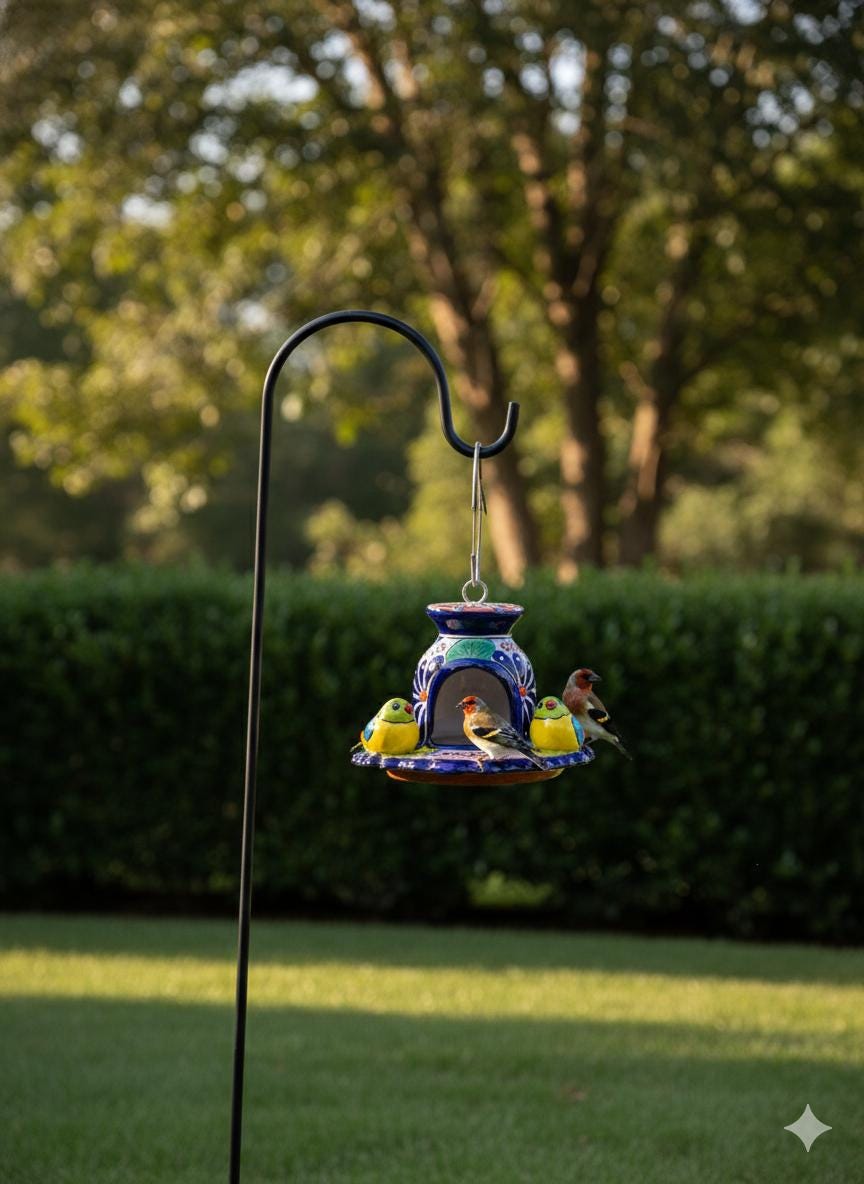 Ceramic Bird Feeder Talavera Pottery, Decorative Outdoor Hanging Feeder Station with Chain, Handmade Mexican Pottery Attract Wild Birds