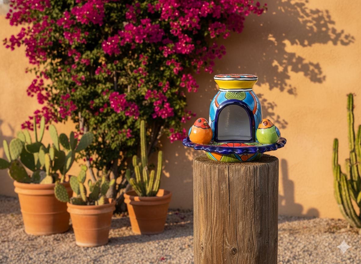Ceramic Bird Feeder Talavera Pottery, Decorative Outdoor Hanging Feeder Station with Chain, Handmade Mexican Pottery Attract Wild Birds