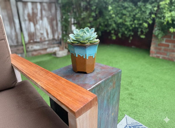 Glazed Flower Pot | Hexagonal Ceramic Planter Handmade in Mexico for Outdoor Garden Decor, or Indoor Home Decor