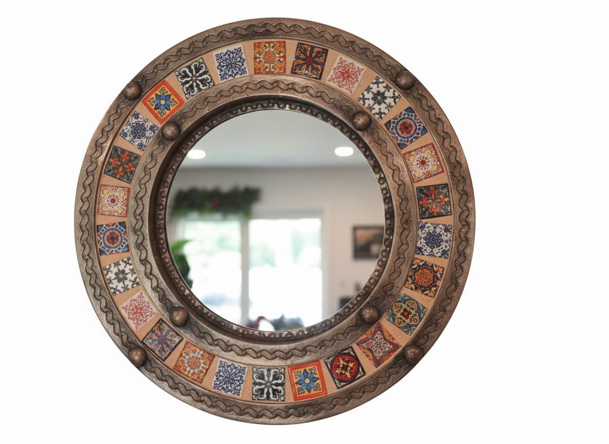 Talavera Tile & Punched Tin Mirror | Indoor Mexican Decor