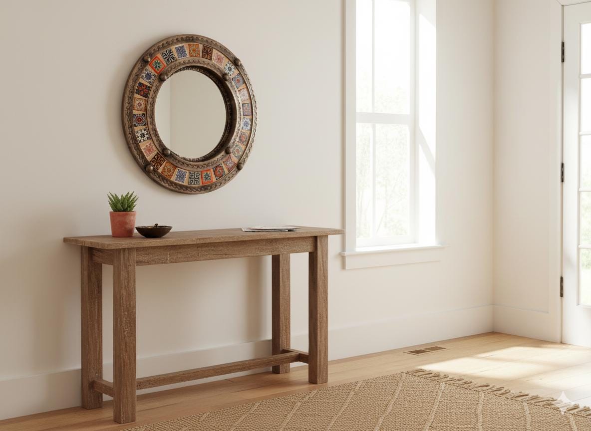 Talavera Tile & Punched Tin Mirror | Indoor Mexican Decor