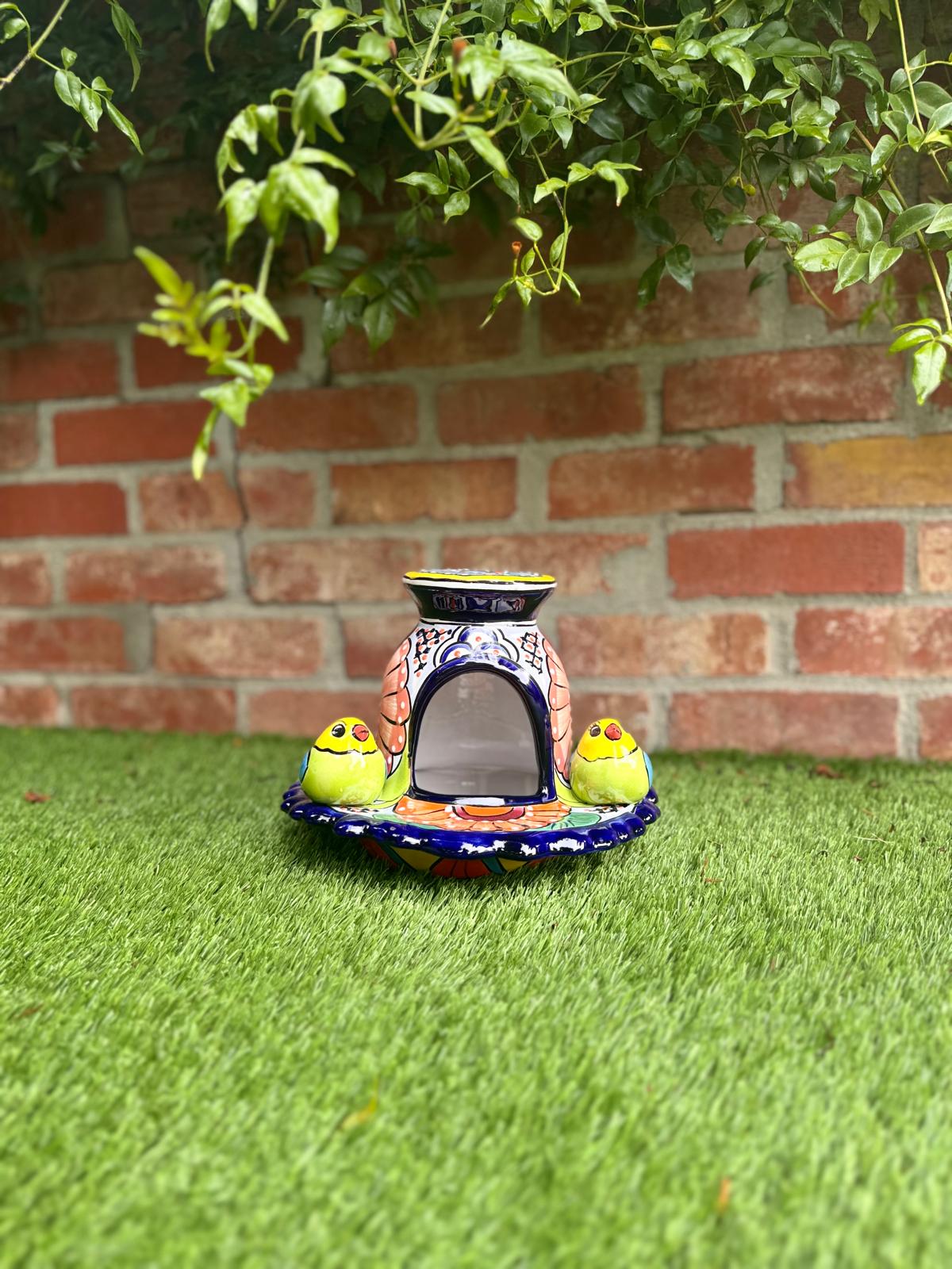 Ceramic Bird Feeder Talavera Pottery, Decorative Outdoor Hanging Feeder Station with Chain, Handmade Mexican Pottery Attract Wild Birds