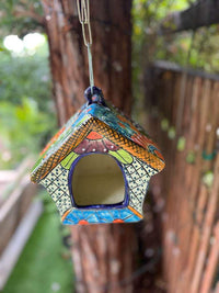Ceramic Bird Feeder Talavera Pottery, Decorative Outdoor Hanging Feeder Station, Handmade Mexican Pottery Attract Wild Birds