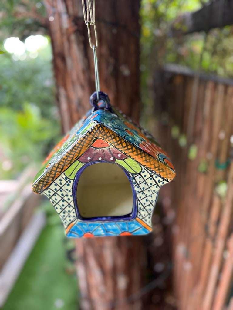 Ceramic Bird Feeder Talavera Pottery, Decorative Outdoor Hanging Feeder Station, Handmade Mexican Pottery Attract Wild Birds