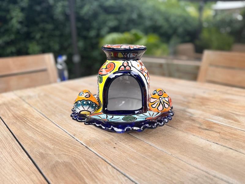 Ceramic Bird Feeder Talavera Pottery, Decorative Outdoor Hanging Feeder Station with Chain, Handmade Mexican Pottery Attract Wild Birds