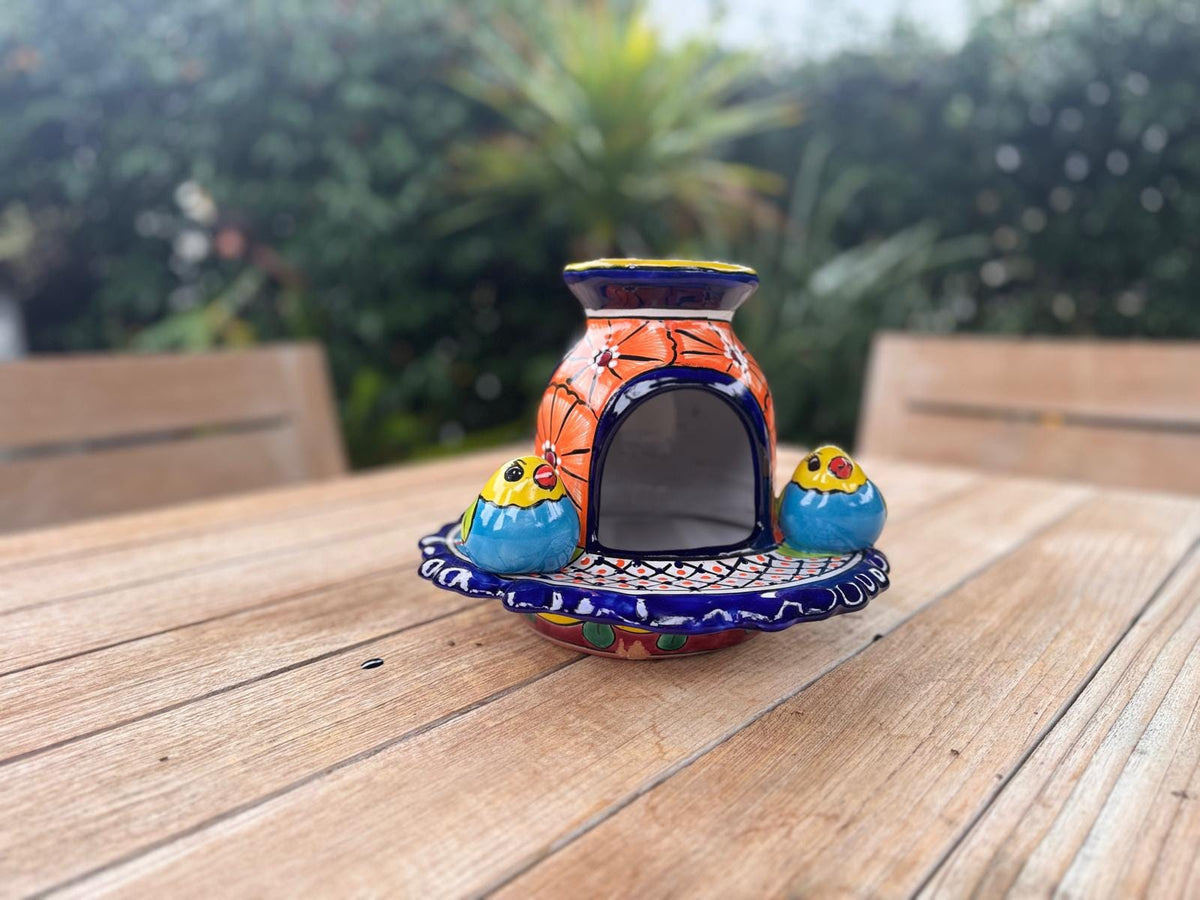 Ceramic Bird Feeder Talavera Pottery, Decorative Outdoor Hanging Feeder Station with Chain, Handmade Mexican Pottery Attract Wild Birds