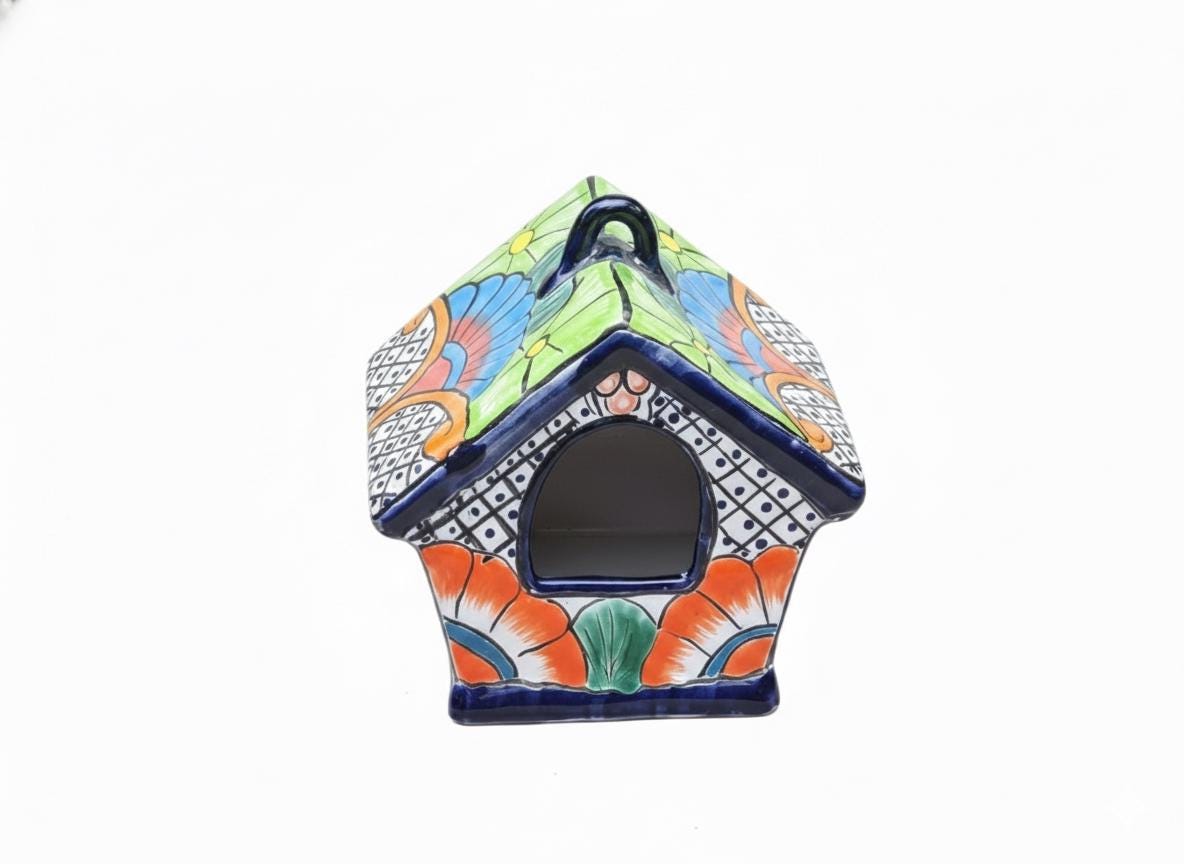 Ceramic Bird Feeder Talavera Pottery, Decorative Outdoor Hanging Feeder Station, Handmade Mexican Pottery Attract Wild Birds