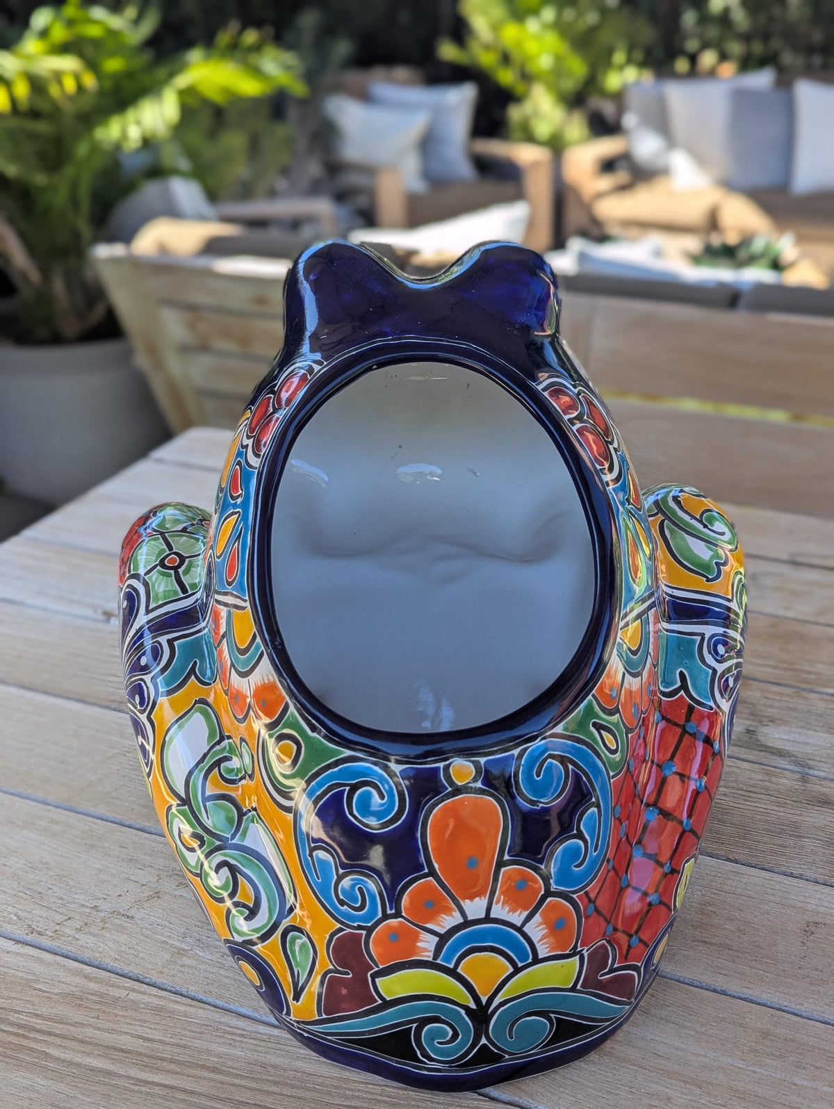 Handmade Talavera Frog Planter: Colorful Mexican Pottery Garden Decor