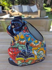 Handmade Talavera Frog Planter: Colorful Mexican Pottery Garden Decor