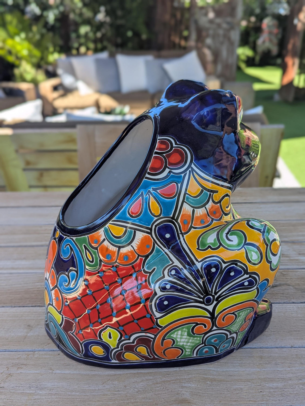 Handmade Talavera Frog Planter: Colorful Mexican Pottery Garden Decor
