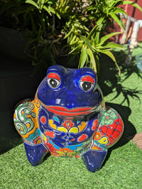 Handmade Talavera Frog Planter: Colorful Mexican Pottery Garden Decor