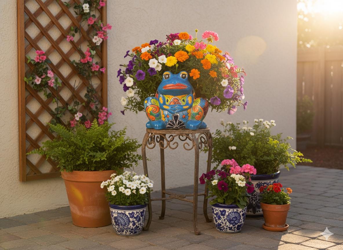 Handmade Talavera Frog Planter: Colorful Mexican Pottery Garden Decor
