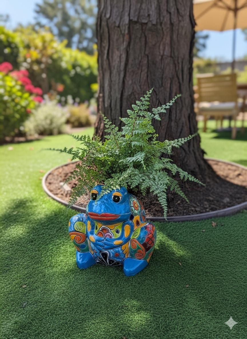 Handmade Talavera Frog Planter: Colorful Mexican Pottery Garden Decor