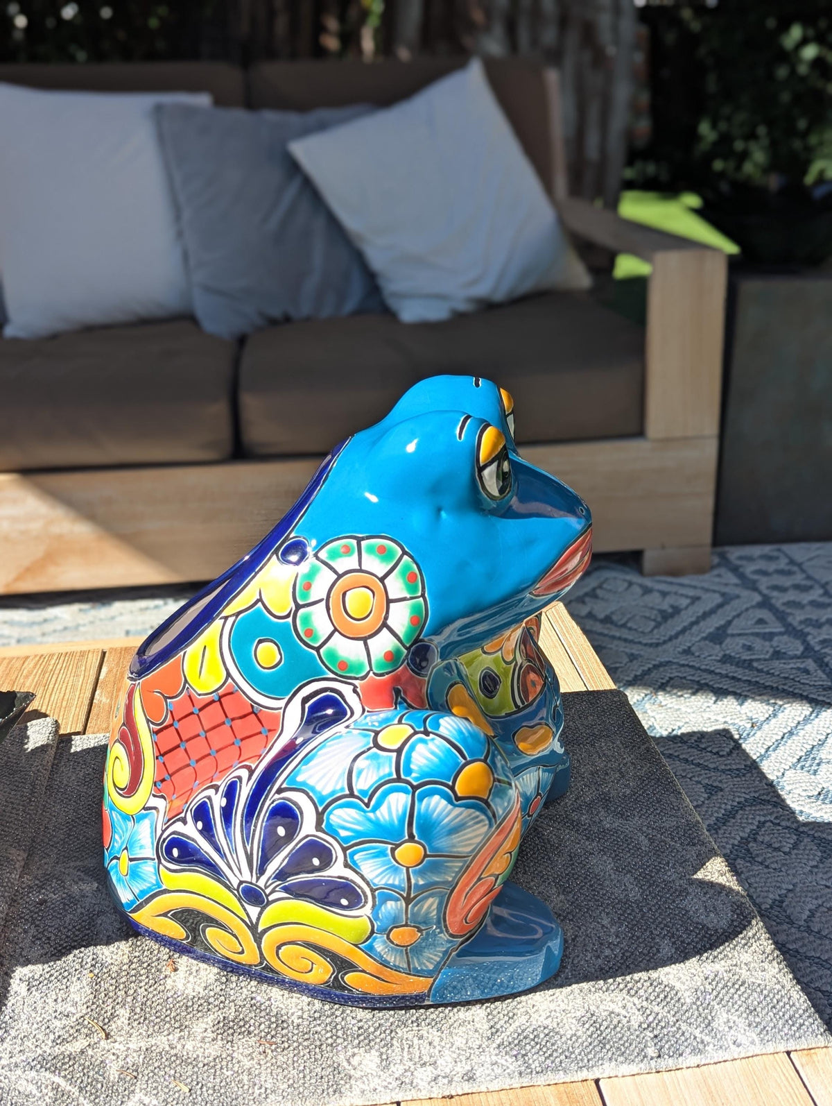 Handmade Talavera Frog Planter: Colorful Mexican Pottery Garden Decor