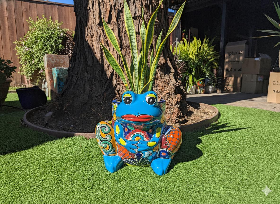 Handmade Talavera Frog Planter: Colorful Mexican Pottery Garden Decor