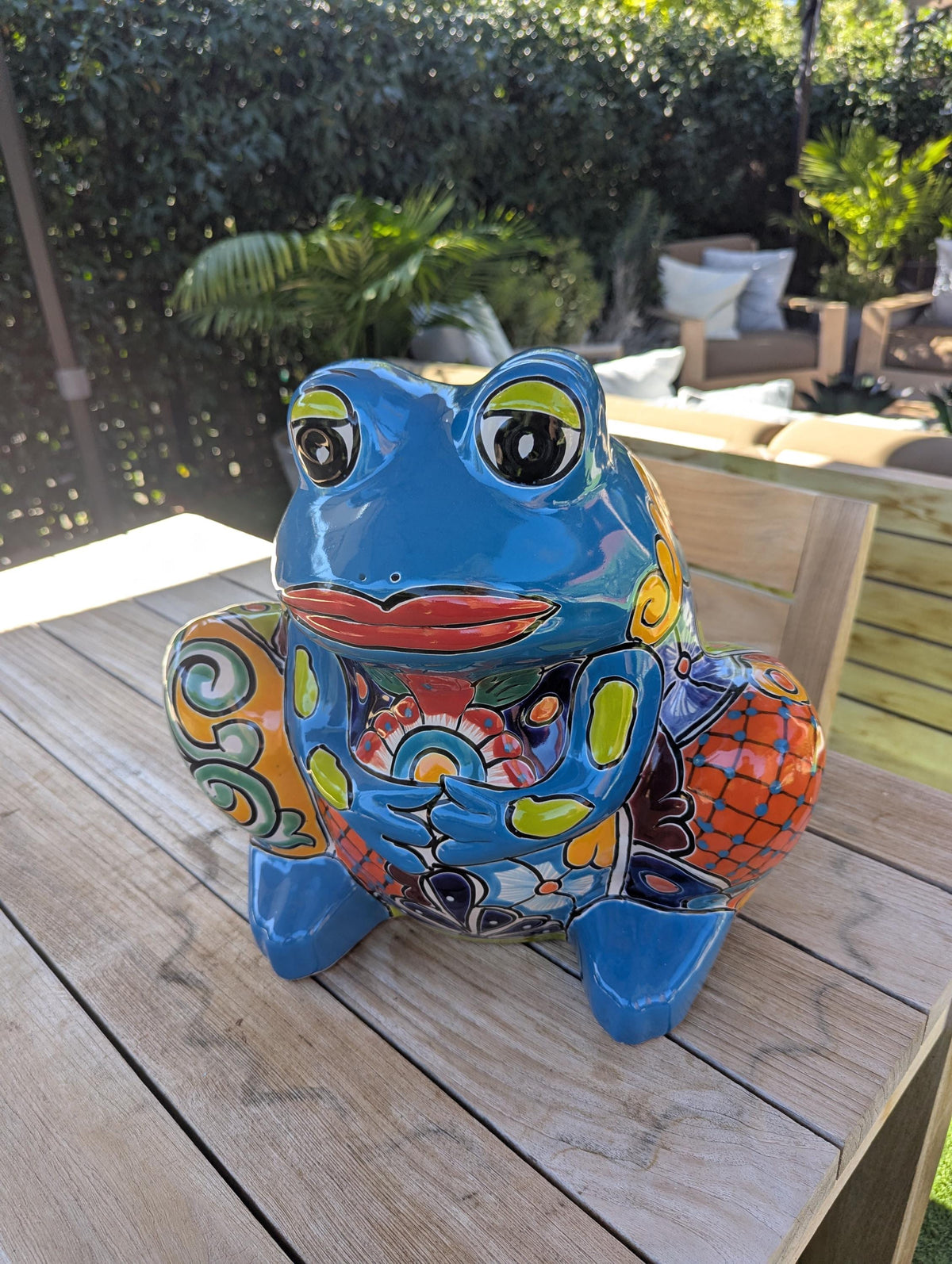 Handmade Talavera Frog Planter: Colorful Mexican Pottery Garden Decor