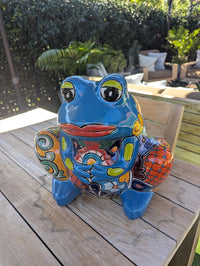 Handmade Talavera Frog Planter: Colorful Mexican Pottery Garden Decor