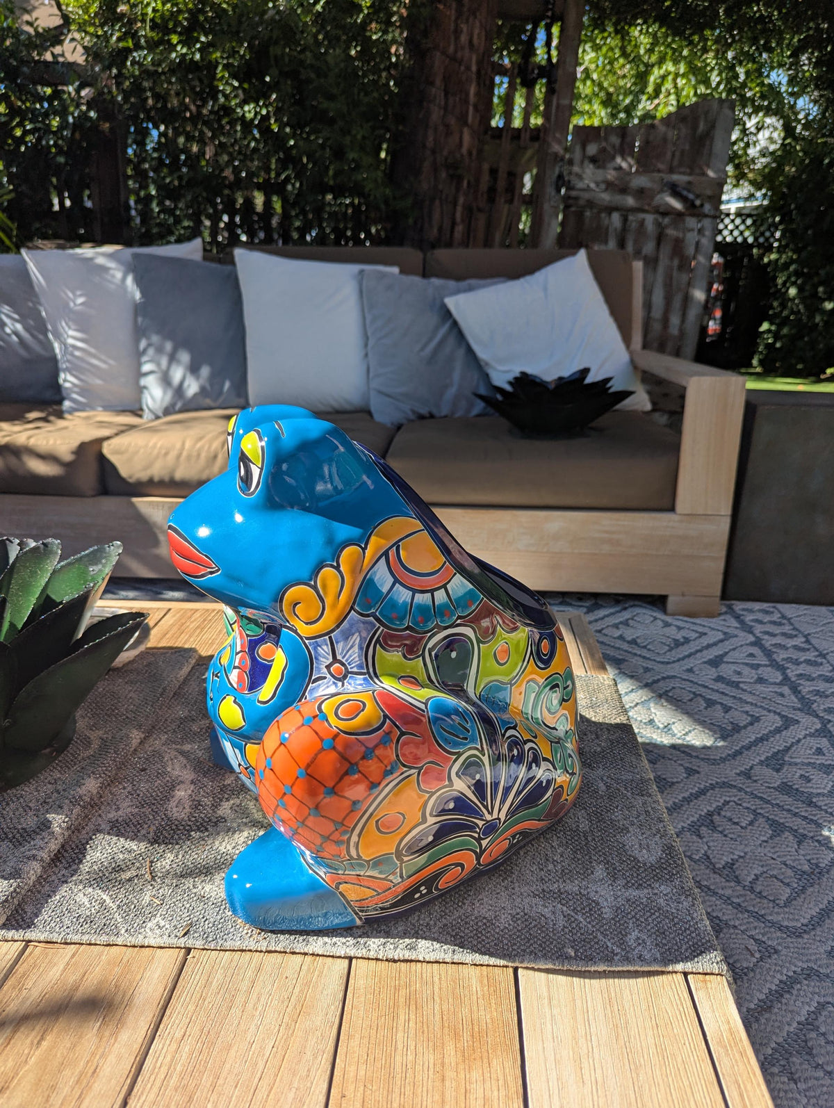 Handmade Talavera Frog Planter: Colorful Mexican Pottery Garden Decor