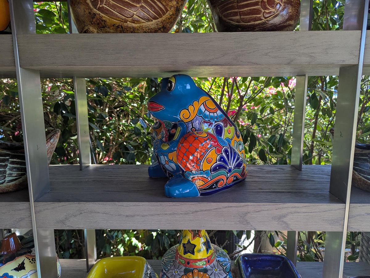 Handmade Talavera Frog Planter: Colorful Mexican Pottery Garden Decor