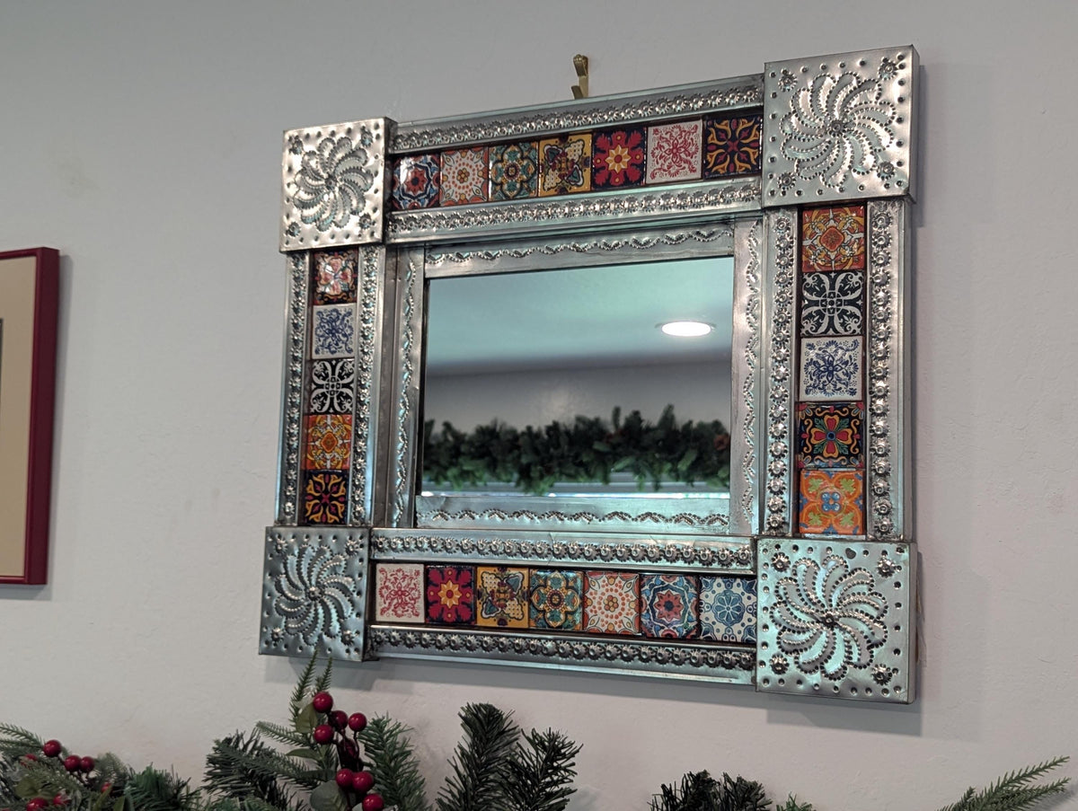 Talavera Tile & Punched Tin Mirror | Indoor Decor