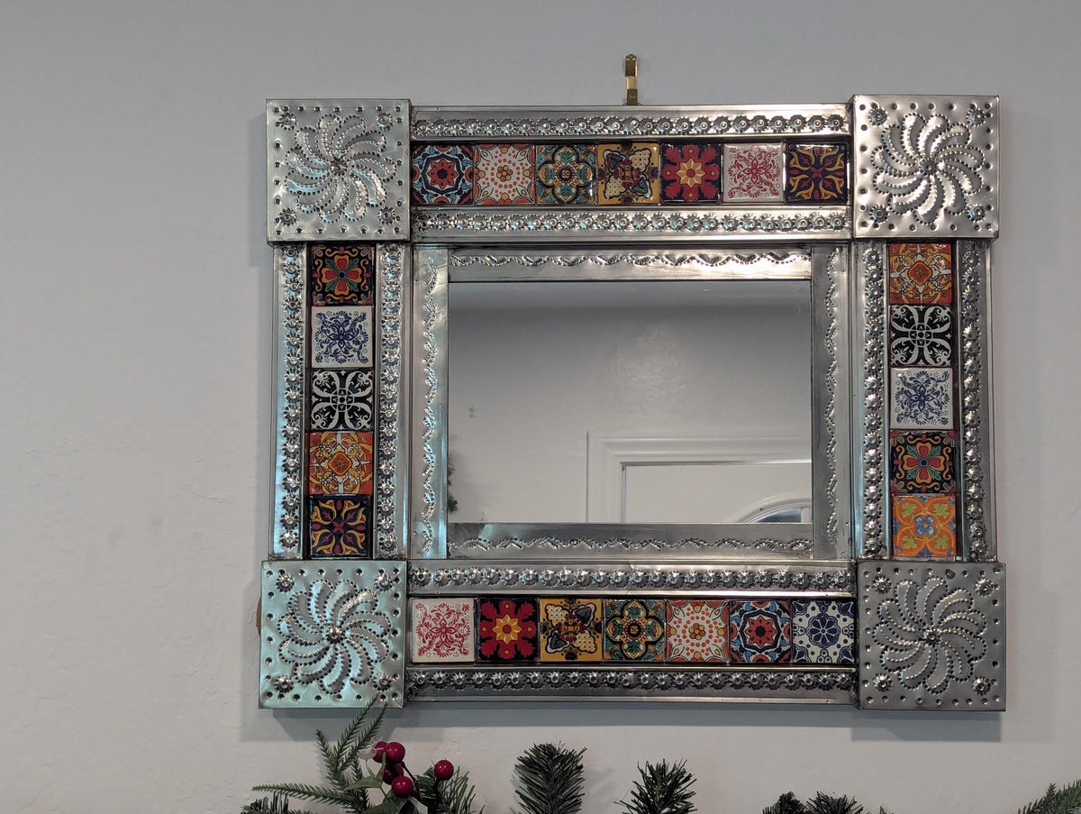 Talavera Tile & Punched Tin Mirror | Indoor Decor