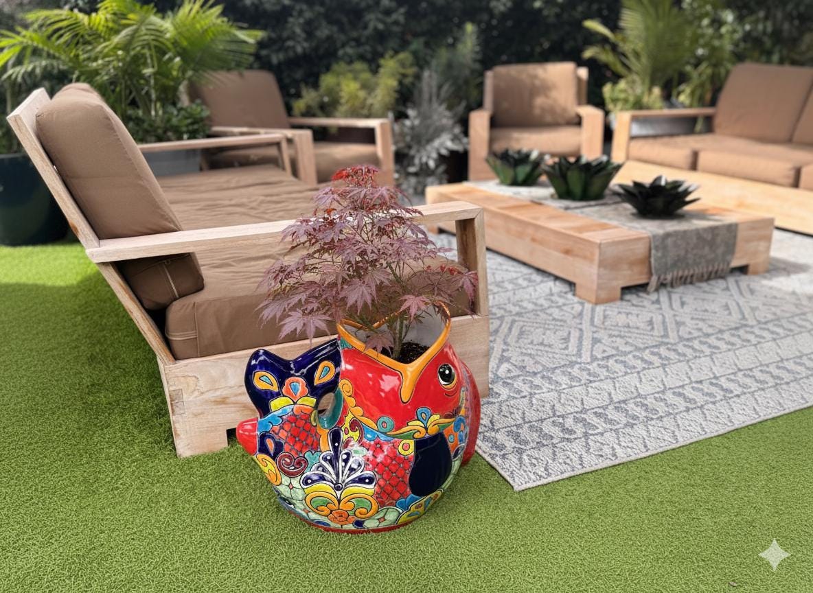 Talavera Whale Planter: Authentic Hand-painted Ceramic Mexican Garden Decor
