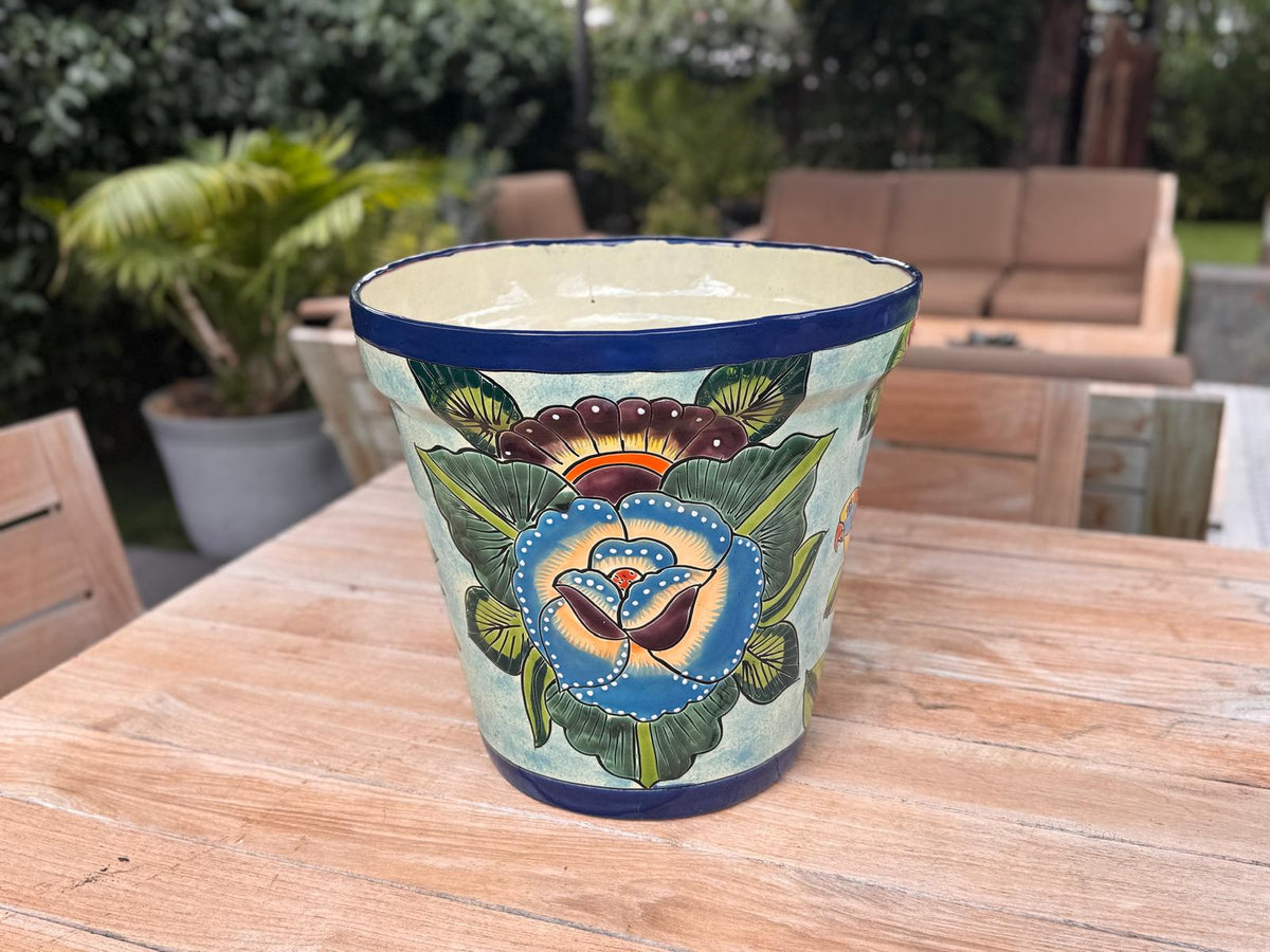 10.5" Round Parrot Planter is Exquisite Handmade Ceramic Mexican Pottery