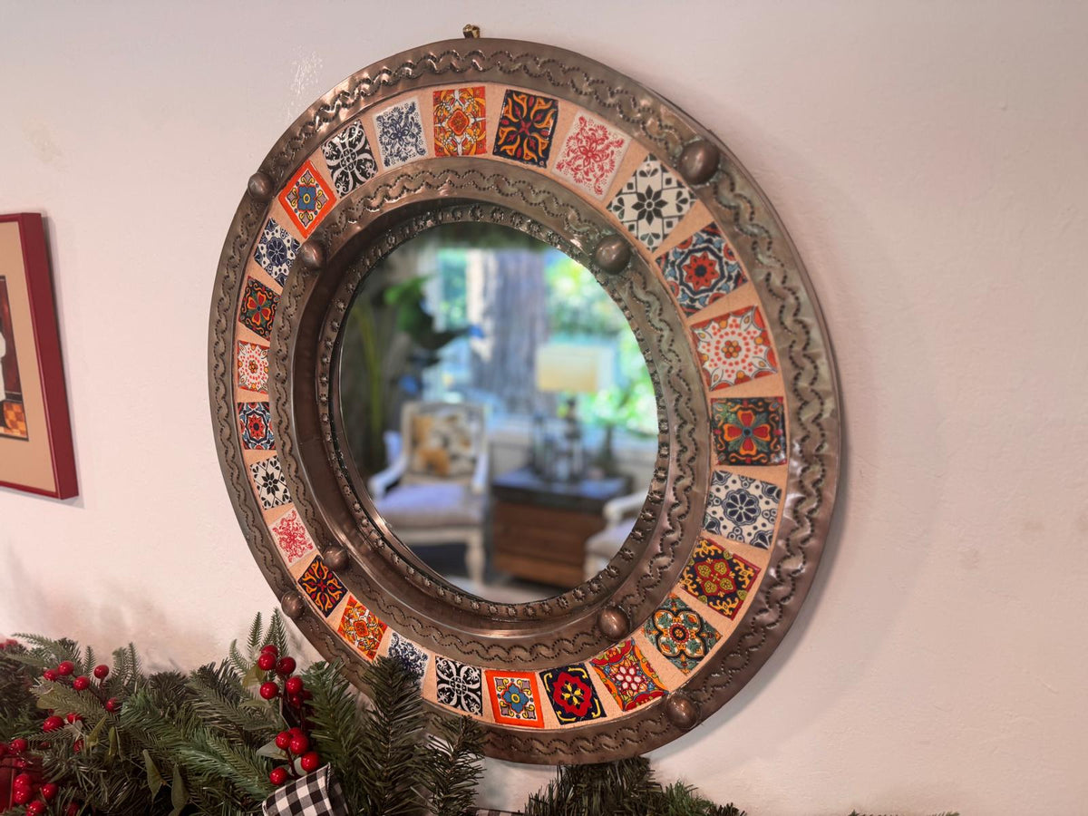 Talavera Tile & Punched Tin Mirror | Indoor Mexican Decor