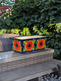Window Box Planter is Handmade Talavera Mexican Pottery with a Sunflower Lily Motif
