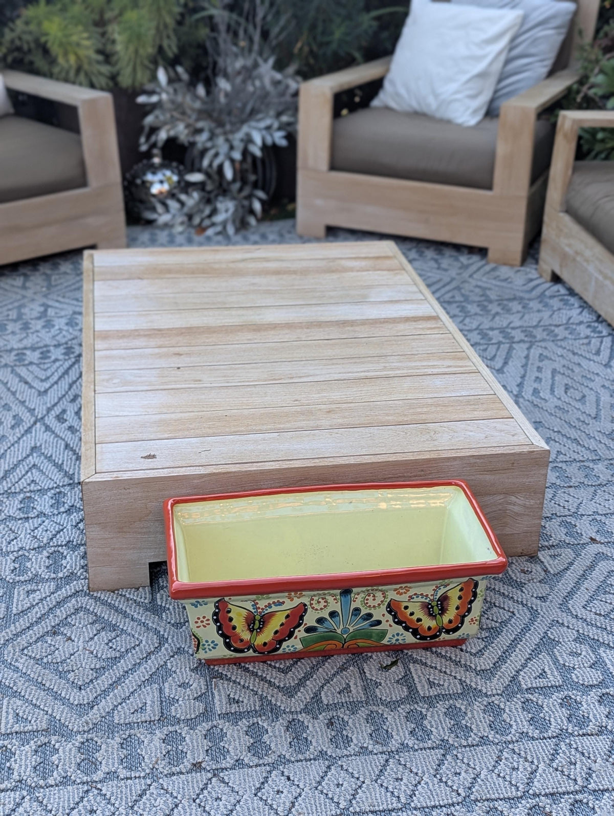 Window Box Planter is Handmade Talavera Mexican Pottery with a Butterflies Motif