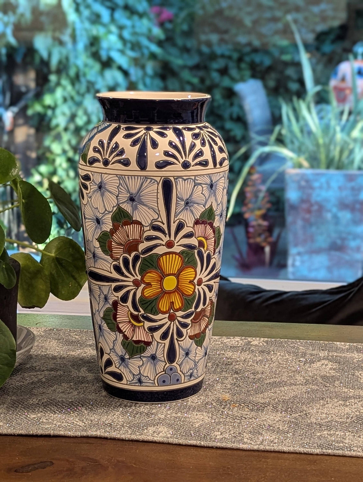 Ceramic Talavera Vase is Exquisite Handmade Mexican Pottery | Decorative Flower Vase is Gorgeous Centerpiece for Home Decor or Yard Decor