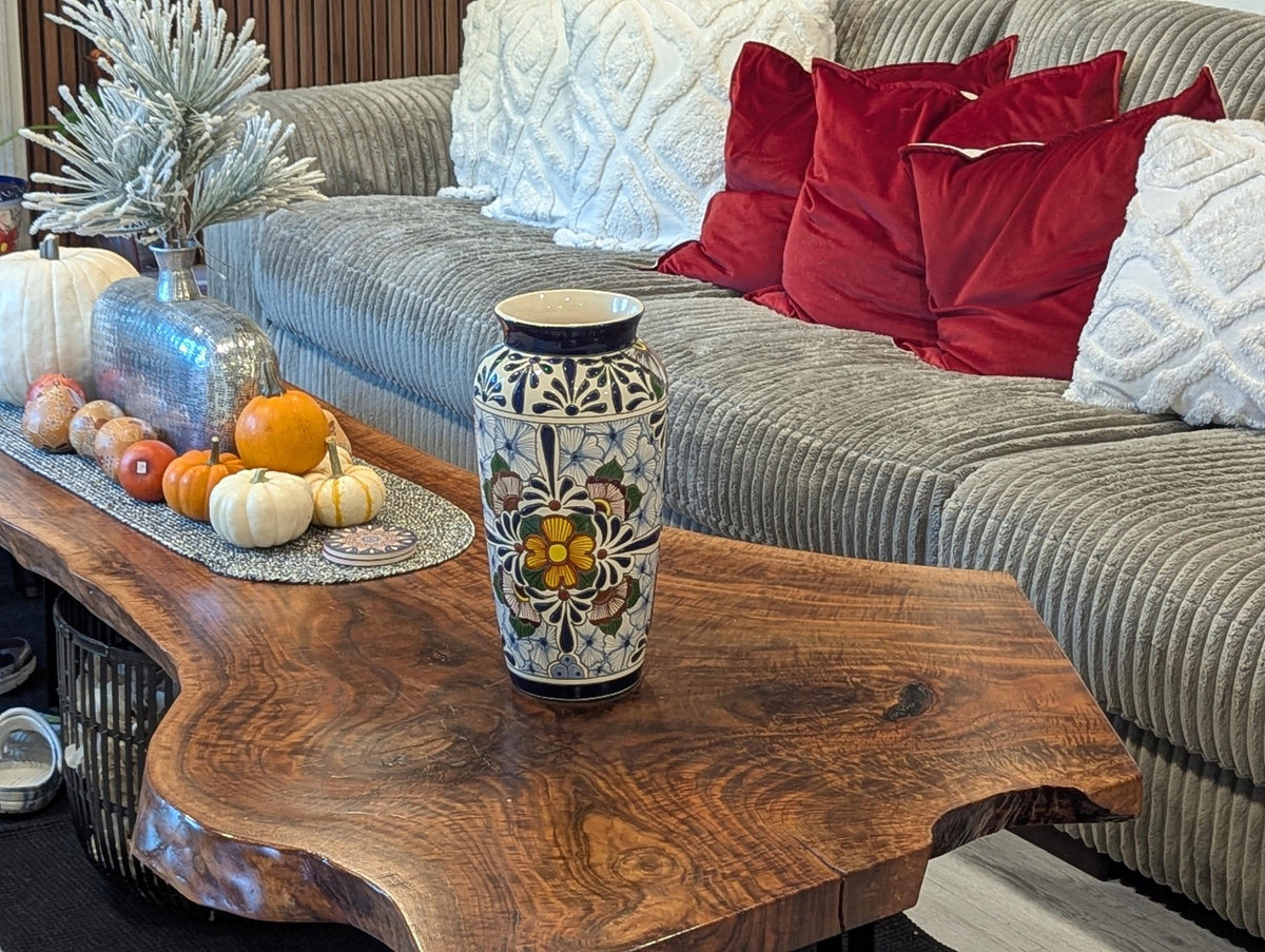 Ceramic Talavera Vase is Exquisite Handmade Mexican Pottery | Decorative Flower Vase is Gorgeous Centerpiece for Home Decor or Yard Decor