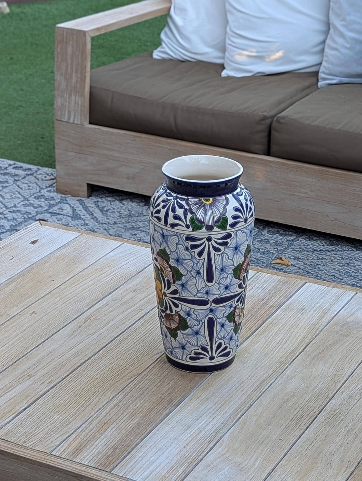 Ceramic Talavera Vase is Exquisite Handmade Mexican Pottery | Decorative Flower Vase is Gorgeous Centerpiece for Home Decor or Yard Decor
