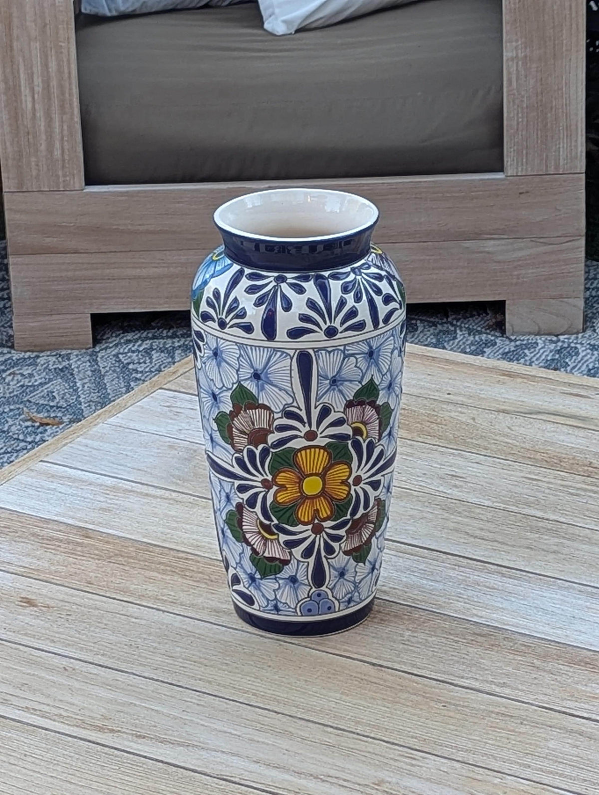 Ceramic Talavera Vase is Exquisite Handmade Mexican Pottery | Decorative Flower Vase is Gorgeous Centerpiece for Home Decor or Yard Decor