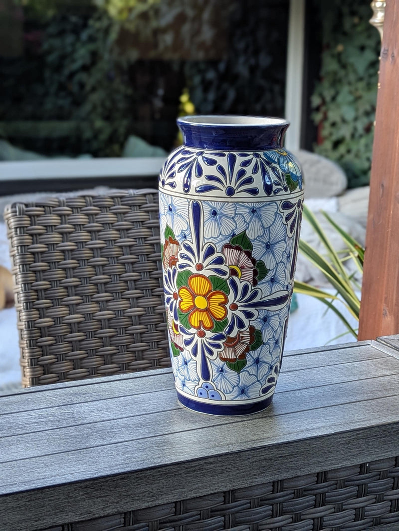 Ceramic Talavera Vase is Exquisite Handmade Mexican Pottery | Decorative Flower Vase is Gorgeous Centerpiece for Home Decor or Yard Decor