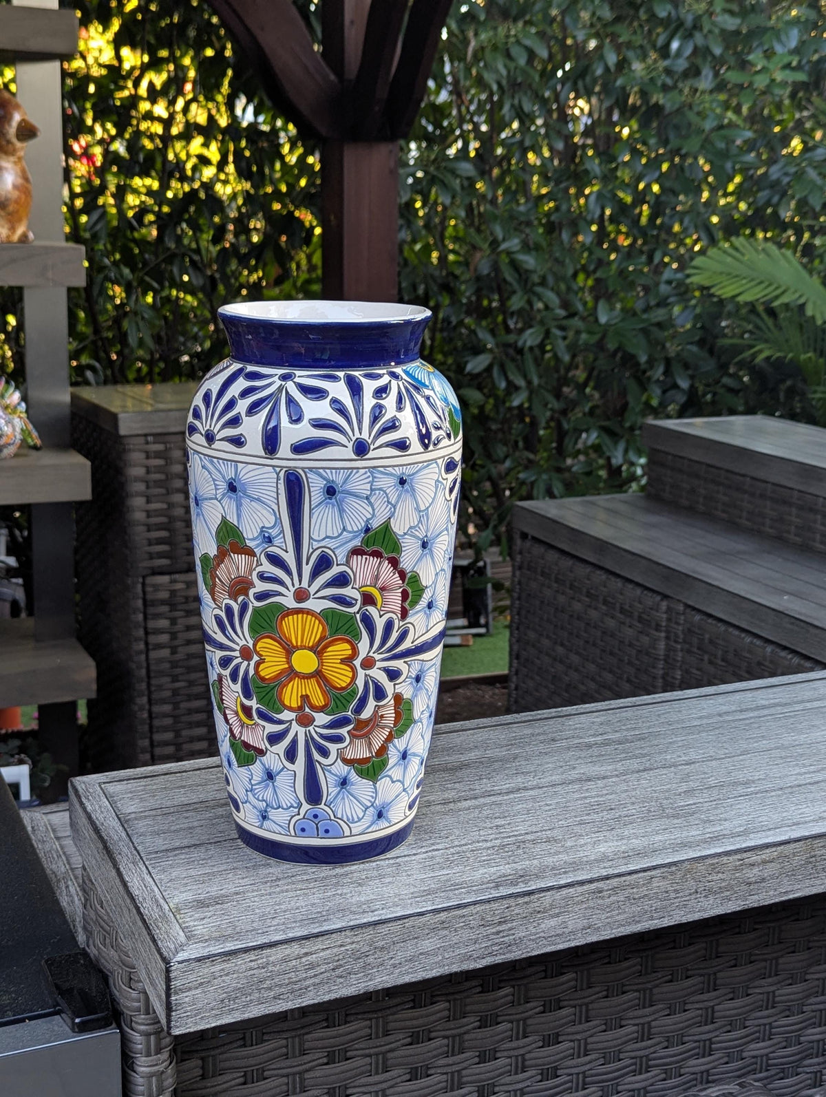 Ceramic Talavera Vase is Exquisite Handmade Mexican Pottery | Decorative Flower Vase is Gorgeous Centerpiece for Home Decor or Yard Decor
