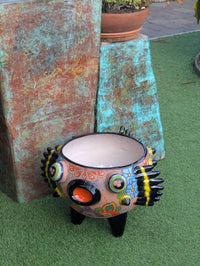 Hand-Painted Talavera Blowfish Planter: Mexican Pottery Garden Decor