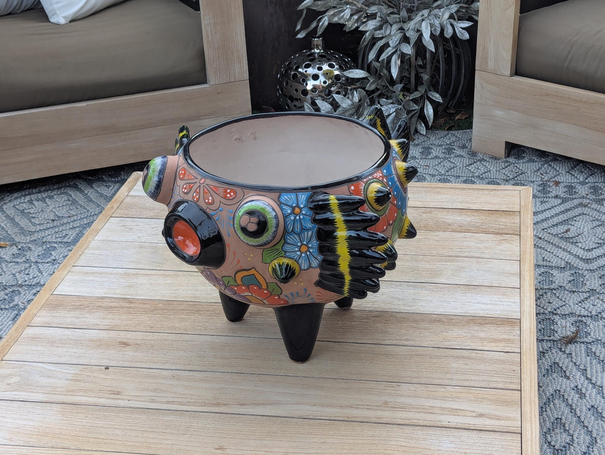 Hand-Painted Talavera Blowfish Planter: Mexican Pottery Garden Decor