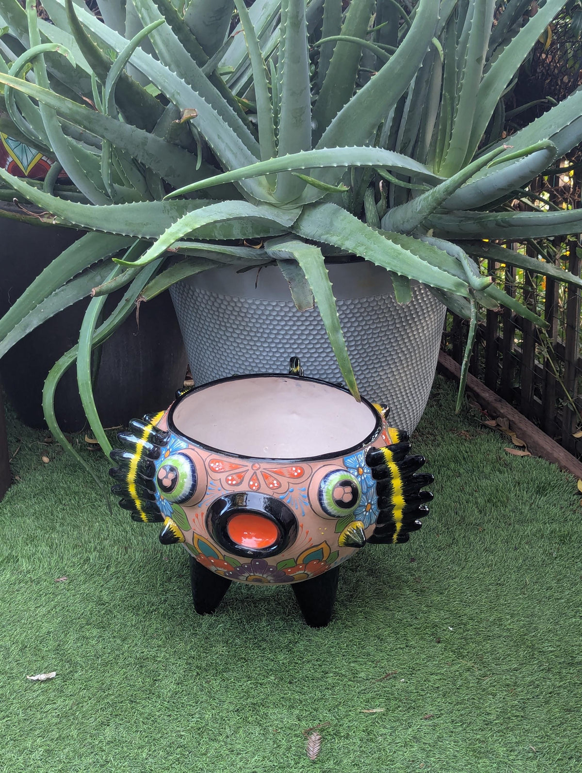 Hand-Painted Talavera Blowfish Planter: Mexican Pottery Garden Decor